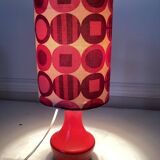 Vintage lamp with glass base and textile lampshade, 1970s
