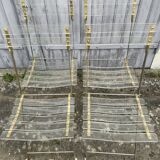 4 folding chairs garden style gilded metal structure and plexiglass slats