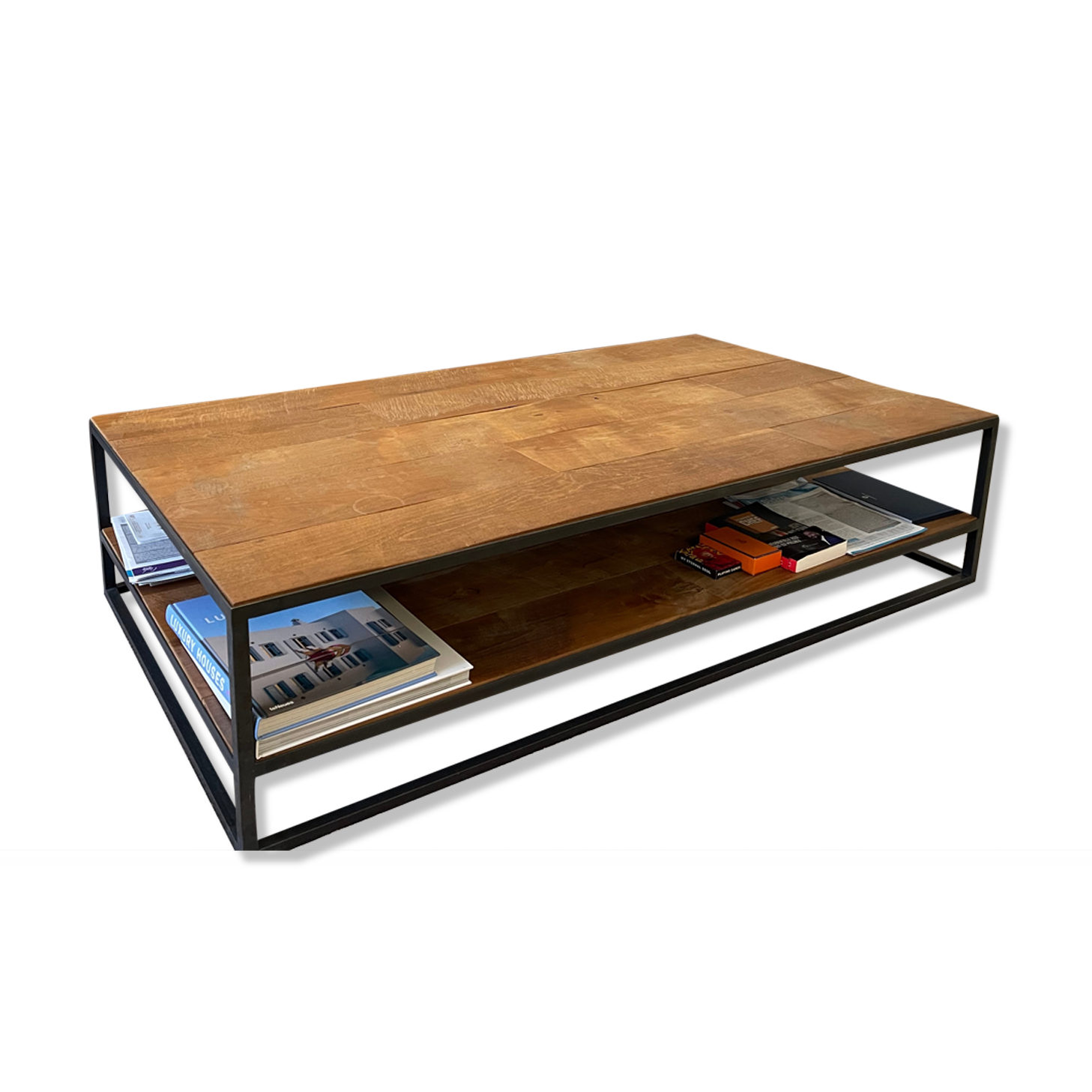 Coffee table sheet metal and natural teak, Le Cèdre Rouge