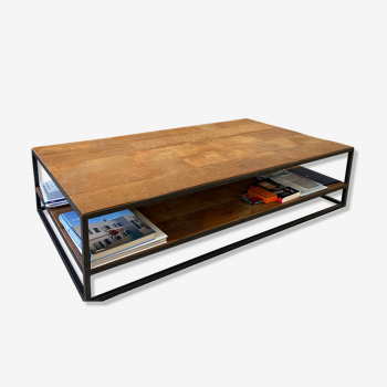 Coffee table sheet metal and natural teak, Le Cèdre Rouge