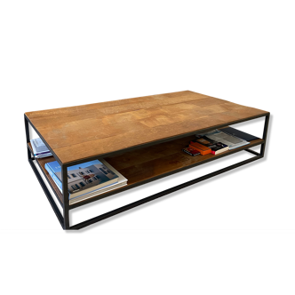Coffee table sheet metal and natural teak, Le Cèdre Rouge