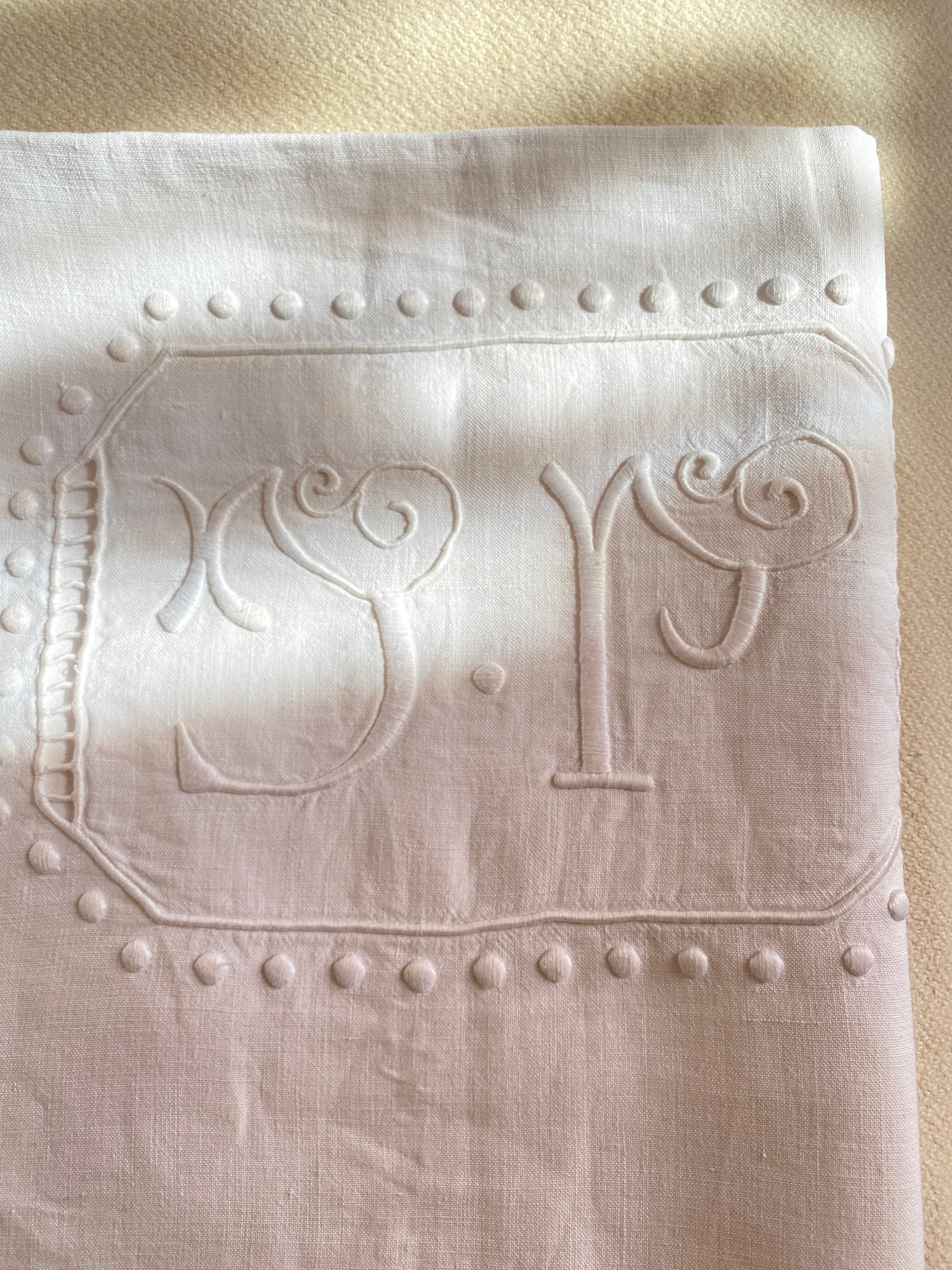 Drap monograme Jp en lin