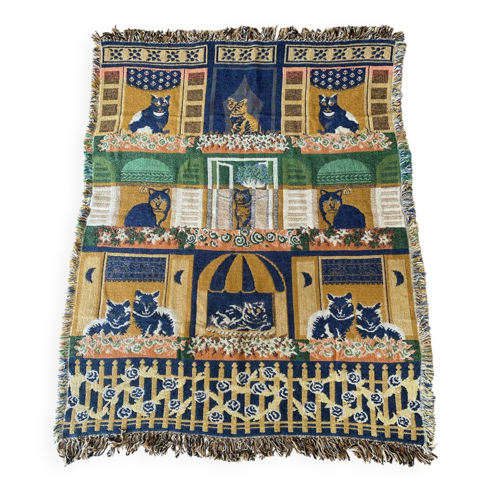 Vintage handmade cat rug