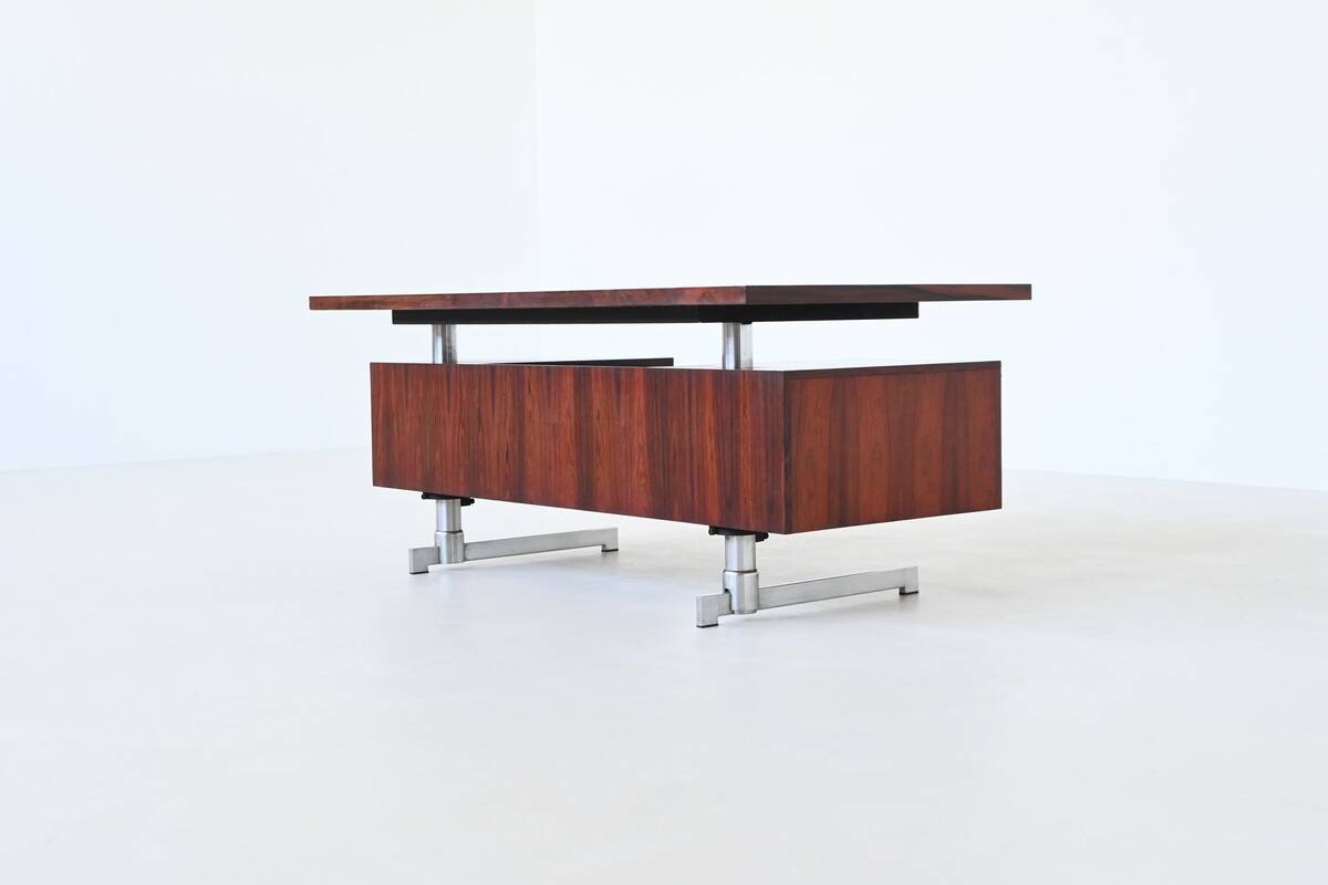 Danish floating writing desk in rosewood and chrome Denmark 1960