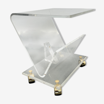 Vintage Acrylic Magazine Rack with Gold / Brass details, Plexiglas