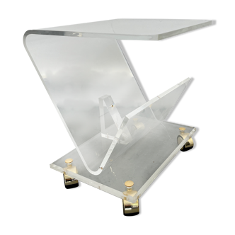 Vintage Acrylic Magazine Rack with Gold / Brass details, Plexiglas