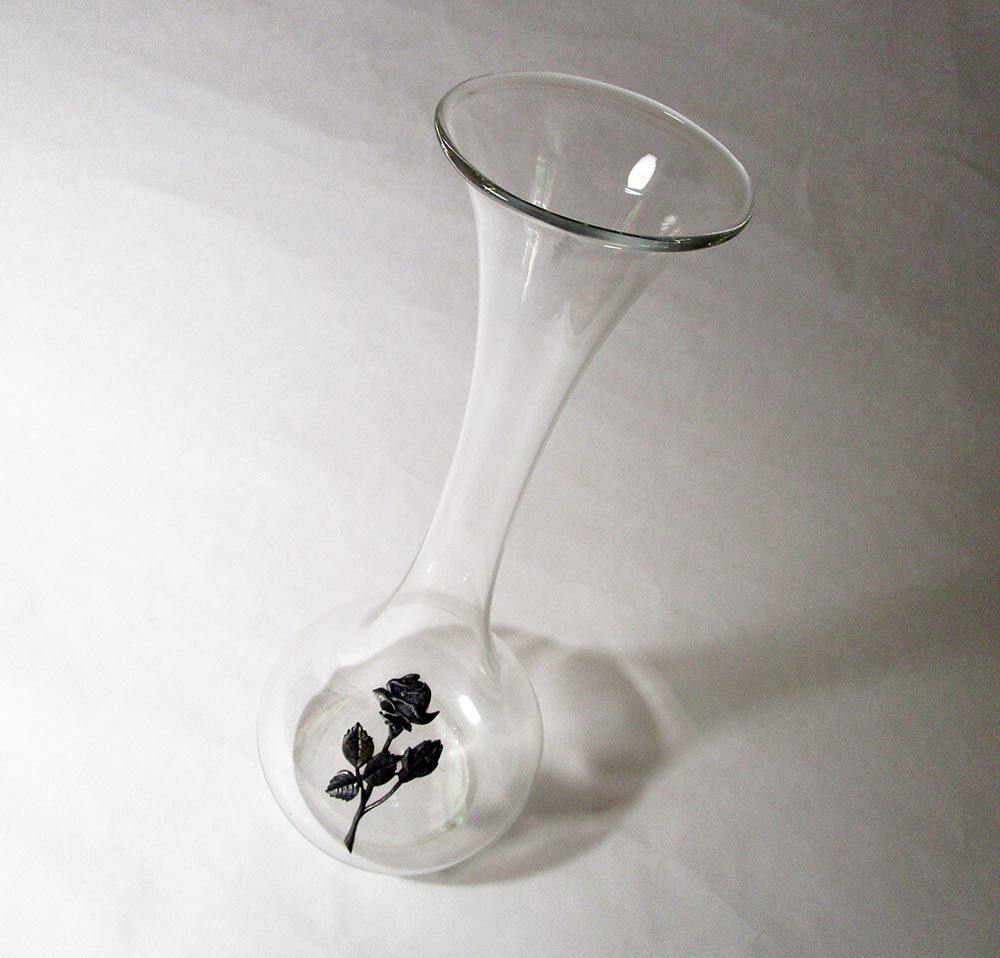 Glass soliflore vase with tin flower