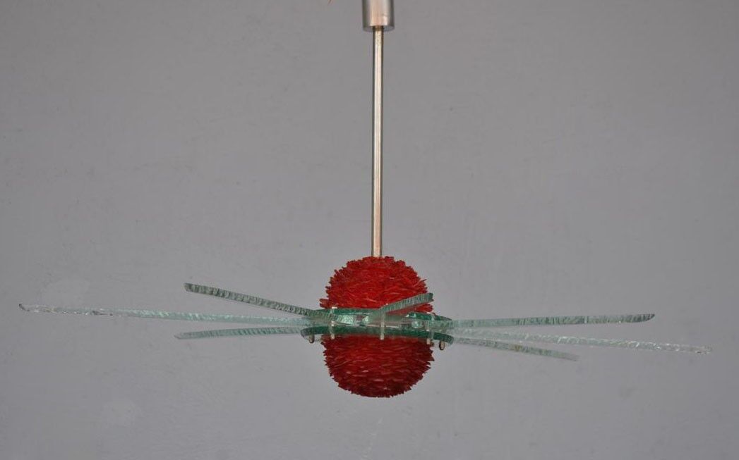 Chandelier design vintage Italian glass 8 branches