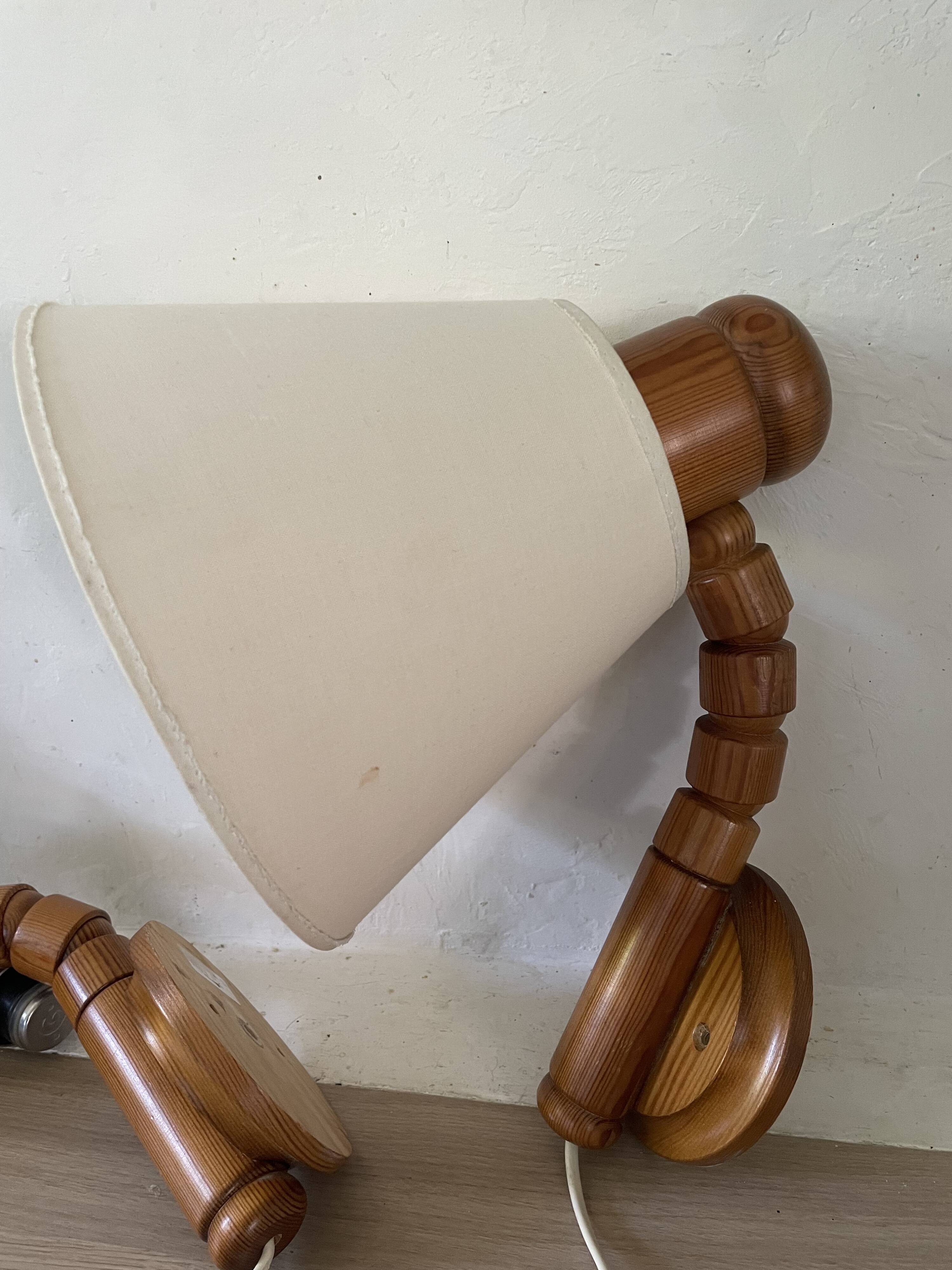 Pair of articulated Scandinavian wall lights SOLBACKEN in vintage wood
