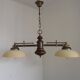 2 Light French Mid Century Extendable Billiard Light In Brass Wood & Glass