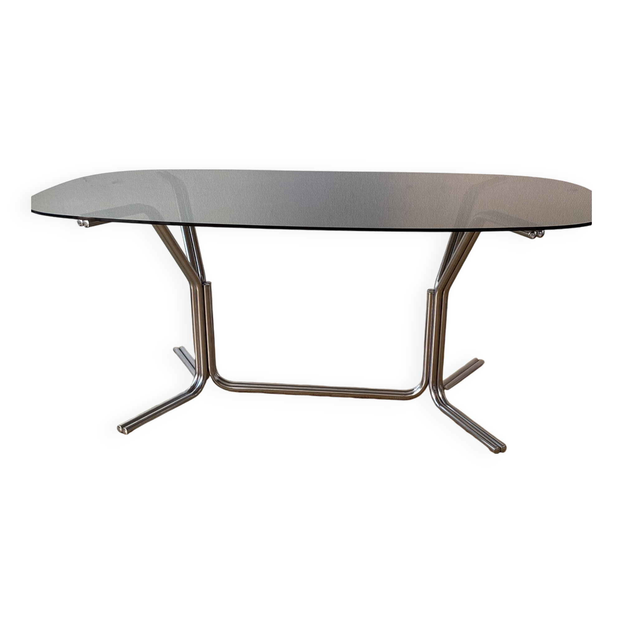 70s oval dining table in glass and chrome