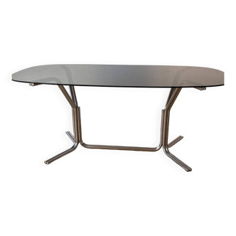 70s oval dining table in glass and chrome