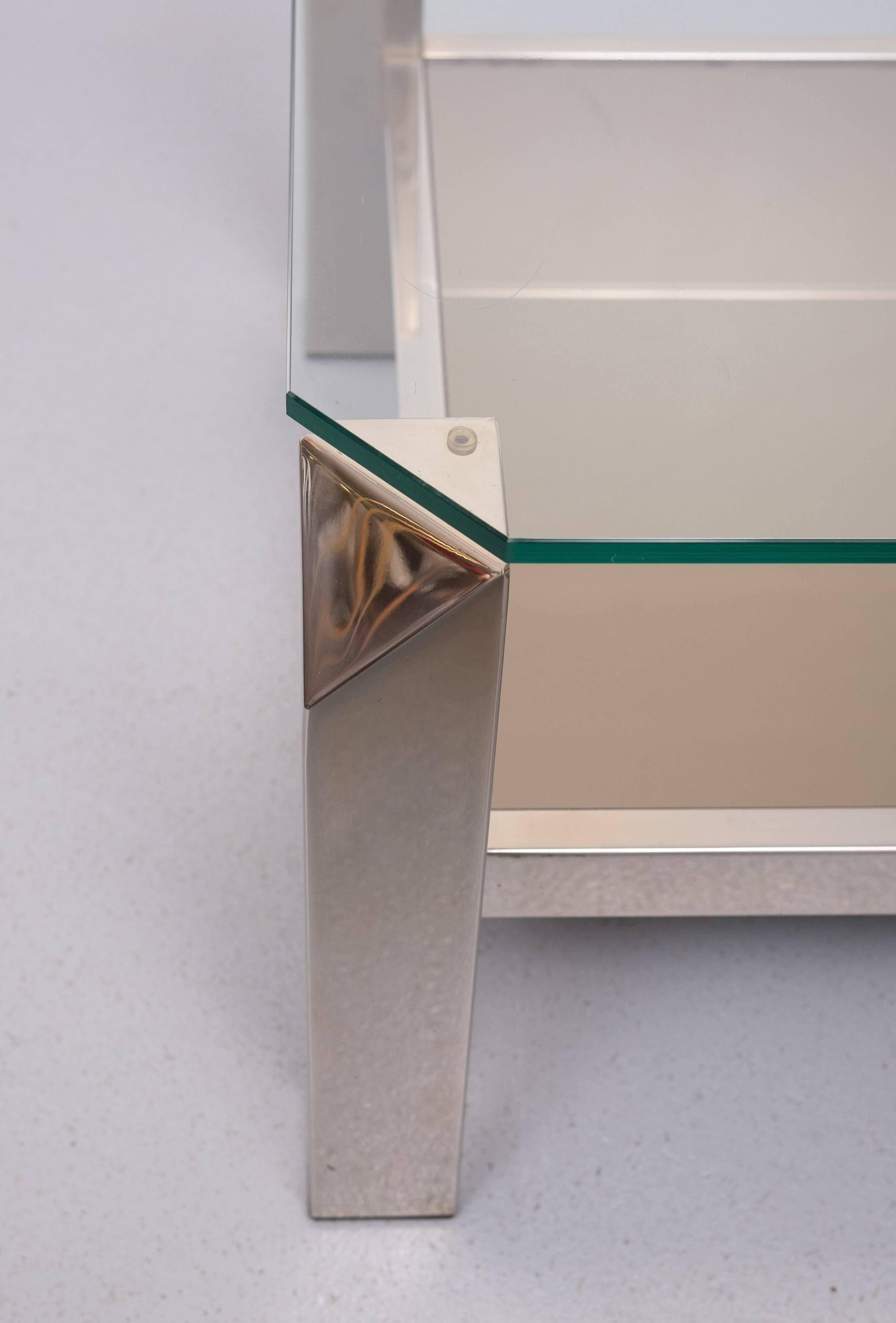 Mid century Modern Square Chrome & Glass Coffee Table by Belgo chrome, 1970s