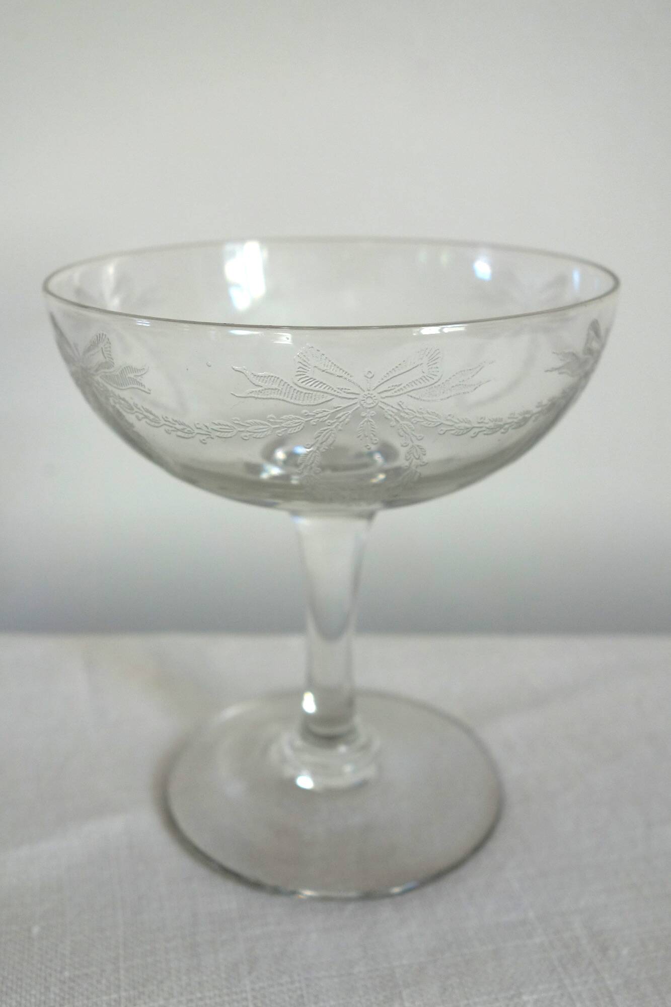 11 vintage engraved crystal champagne coupes