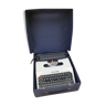 Former Underwood 223 beige grey bakelite writing machine with vintage blue case