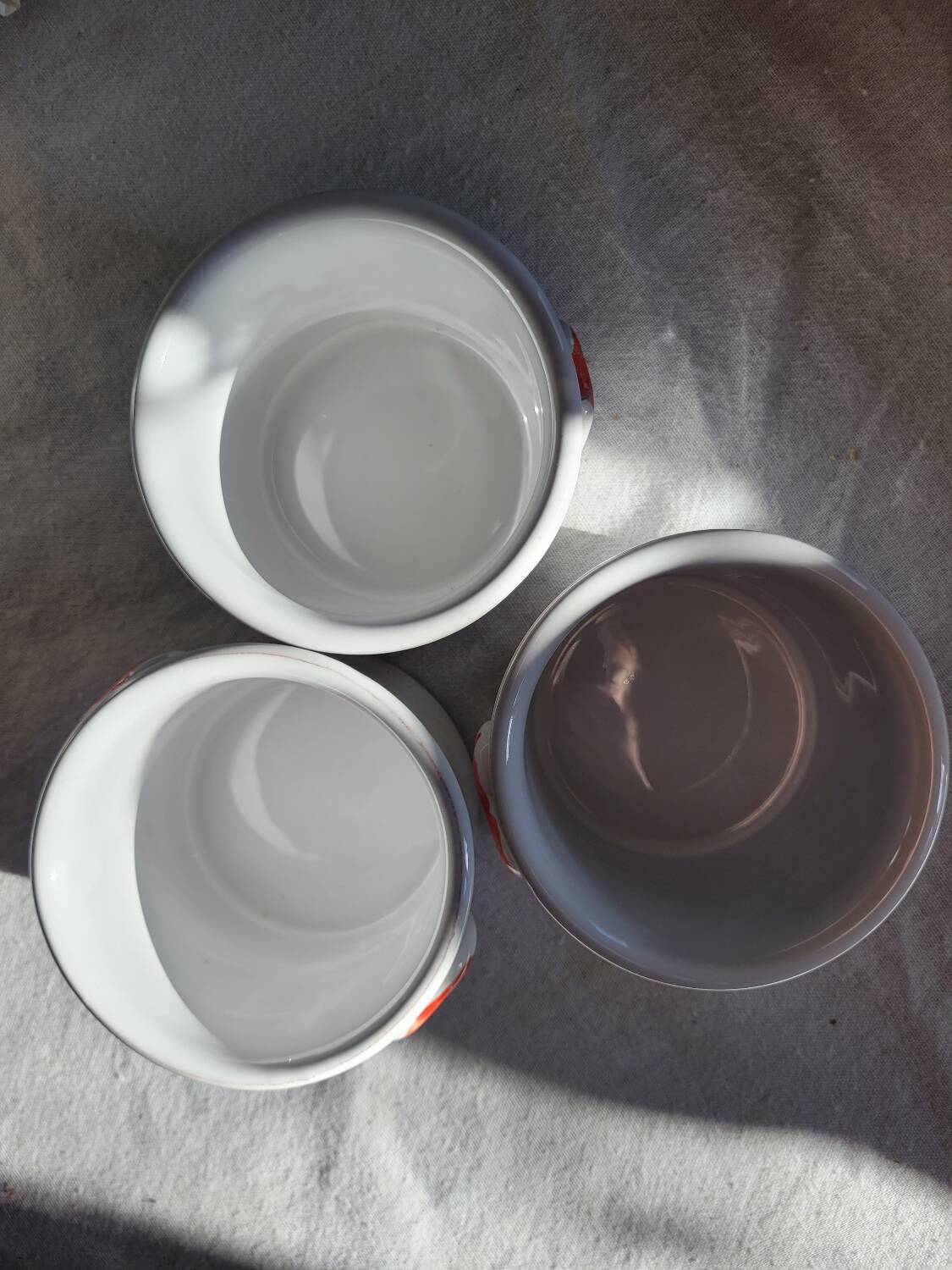 Glazed earthenware terrines with cherries