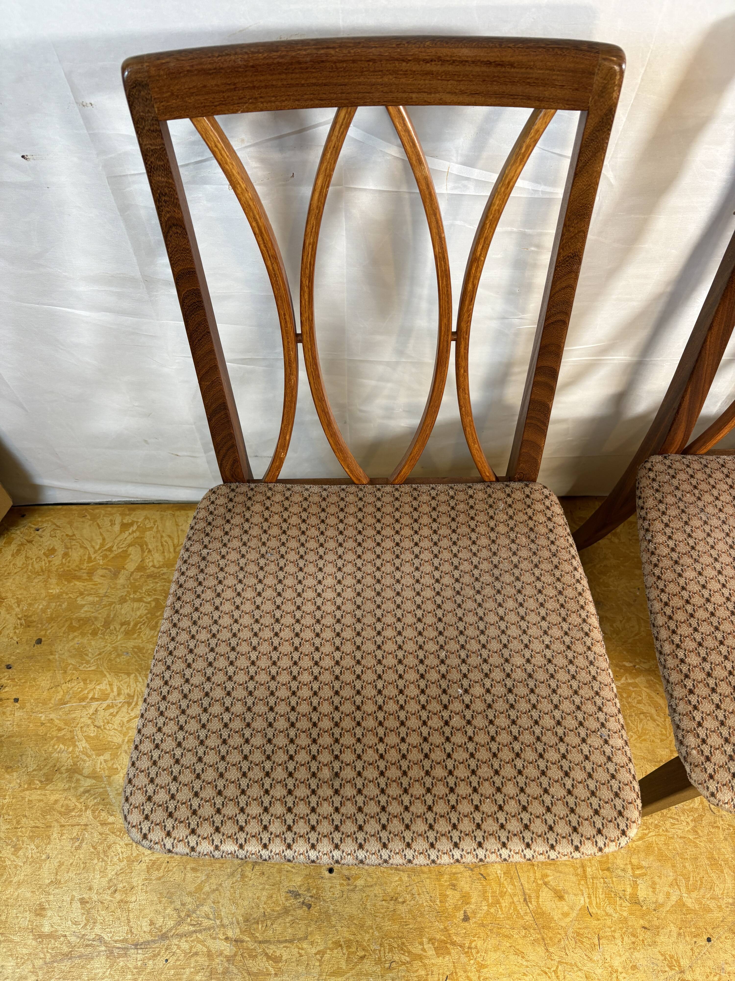 Mid century retro vintage teak and cloth dining chairs by GPlan 1970