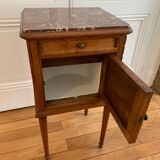 Pair of high marble and walnut bedside tables