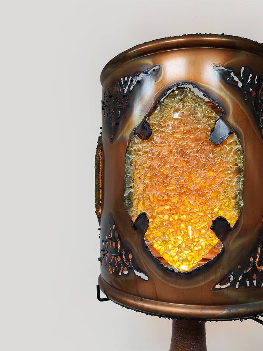 French vintage copper fractal resin table lamp Accolay 'Brutalist'