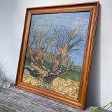 Old painting forest tree oil on canvas