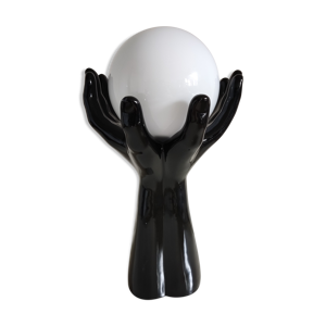 Lampe mains noire et opaline blanche