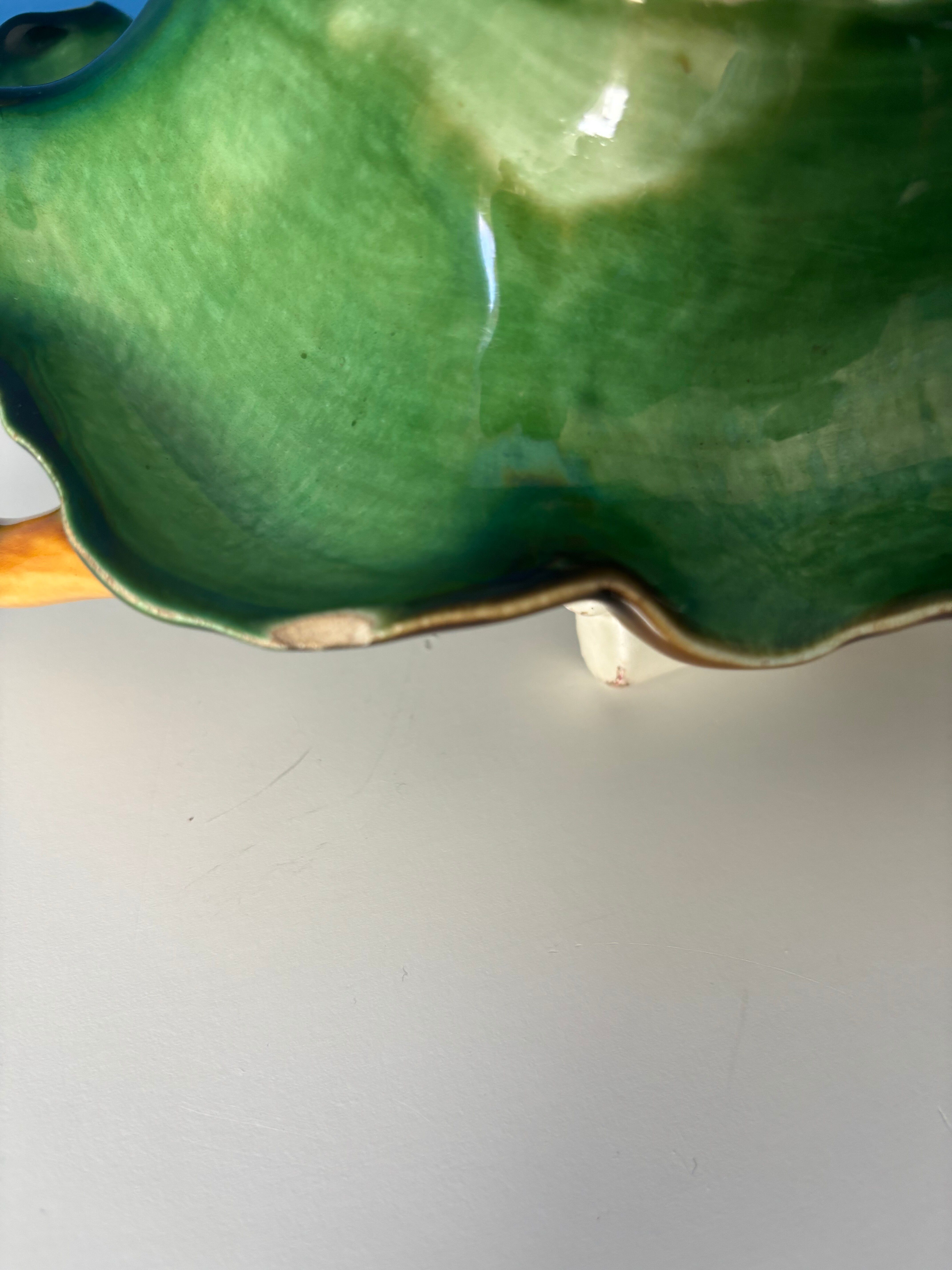 Antique asparagus dish in barbotine – Barbotine serving dish