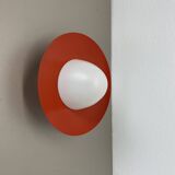 Round red wall light in metal and opaline glass in the Stilnovo style, 20 cm, Italy, 1960s