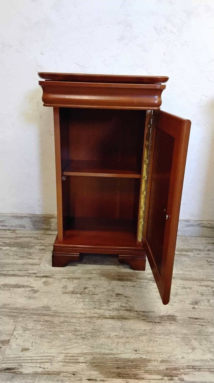 Pair of Louis Philippe style bedside tables in cherry wood.