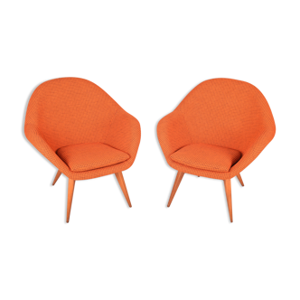 Orange mid century armchairs made in Czechia, 1950s. Restored beech.