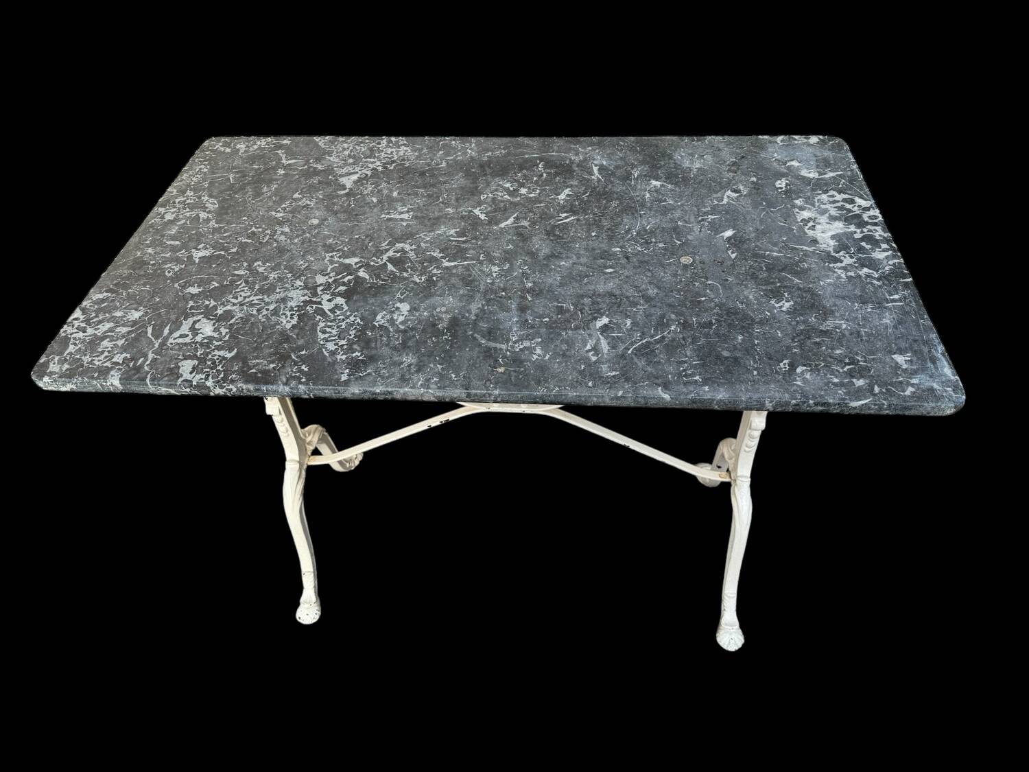 Parisian bistro table in cast iron and gray marble 1900