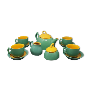 Green and yellow tea set/coffee set in ceramic by naj oleari, made in italy 1960
