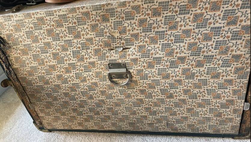 1930s travel trunk art deco fabric