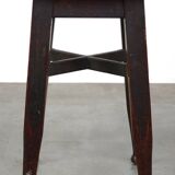 Antique English solid oak stool with a touch of art nouveau style
