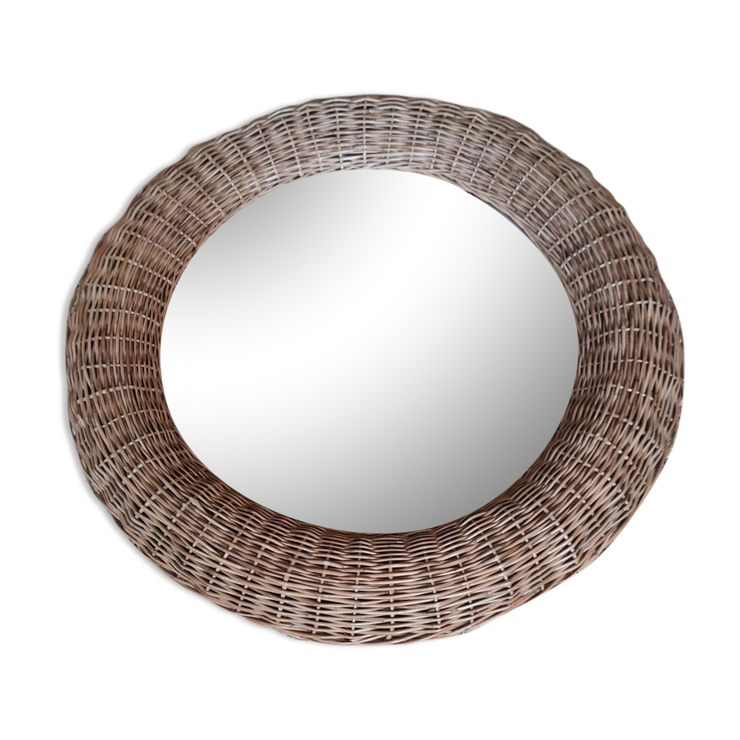 Miroir en rotin de forme sphérique vers 1970