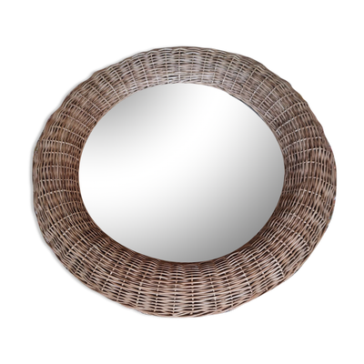 Miroir en rotin de forme sphérique vers 1970
