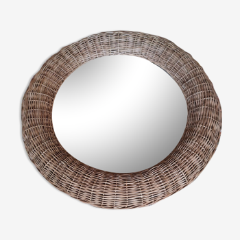 Rattan mirror spherical shape circa 1970