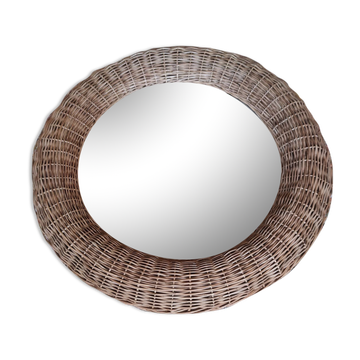 Spherical rattan mirror, circa 1970