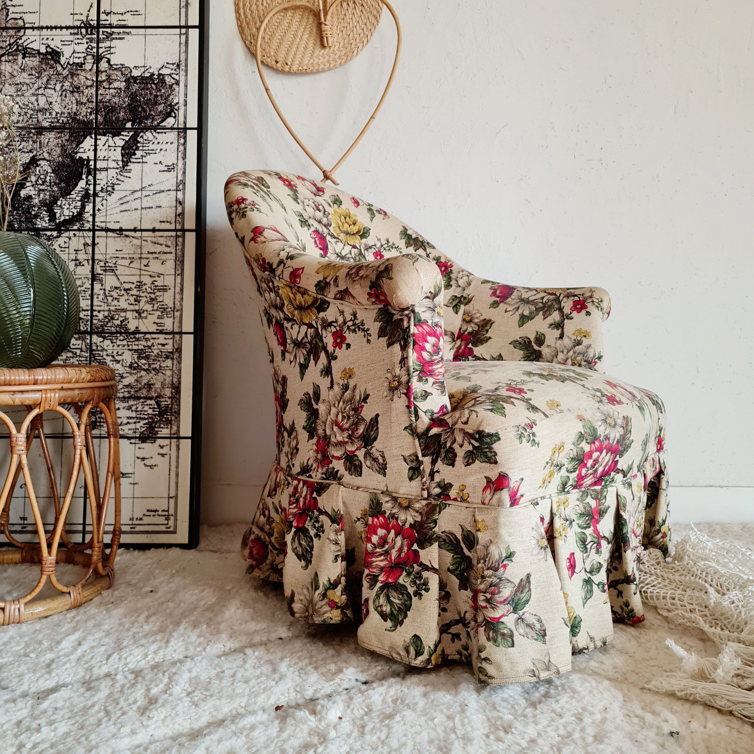 Antique flowered toad armchair