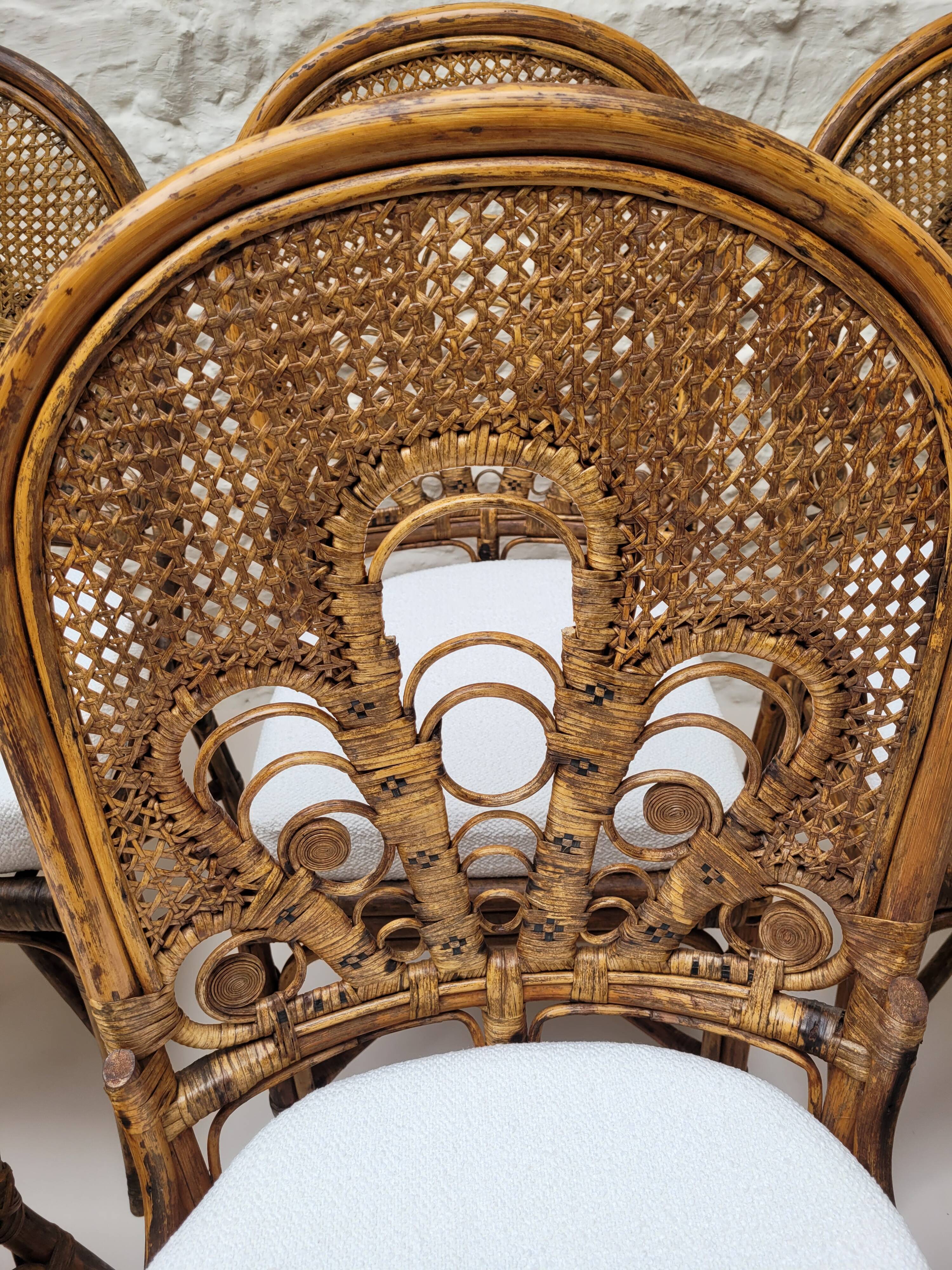 6 Vintage Emmanuelle Peacock Rattan Chairs