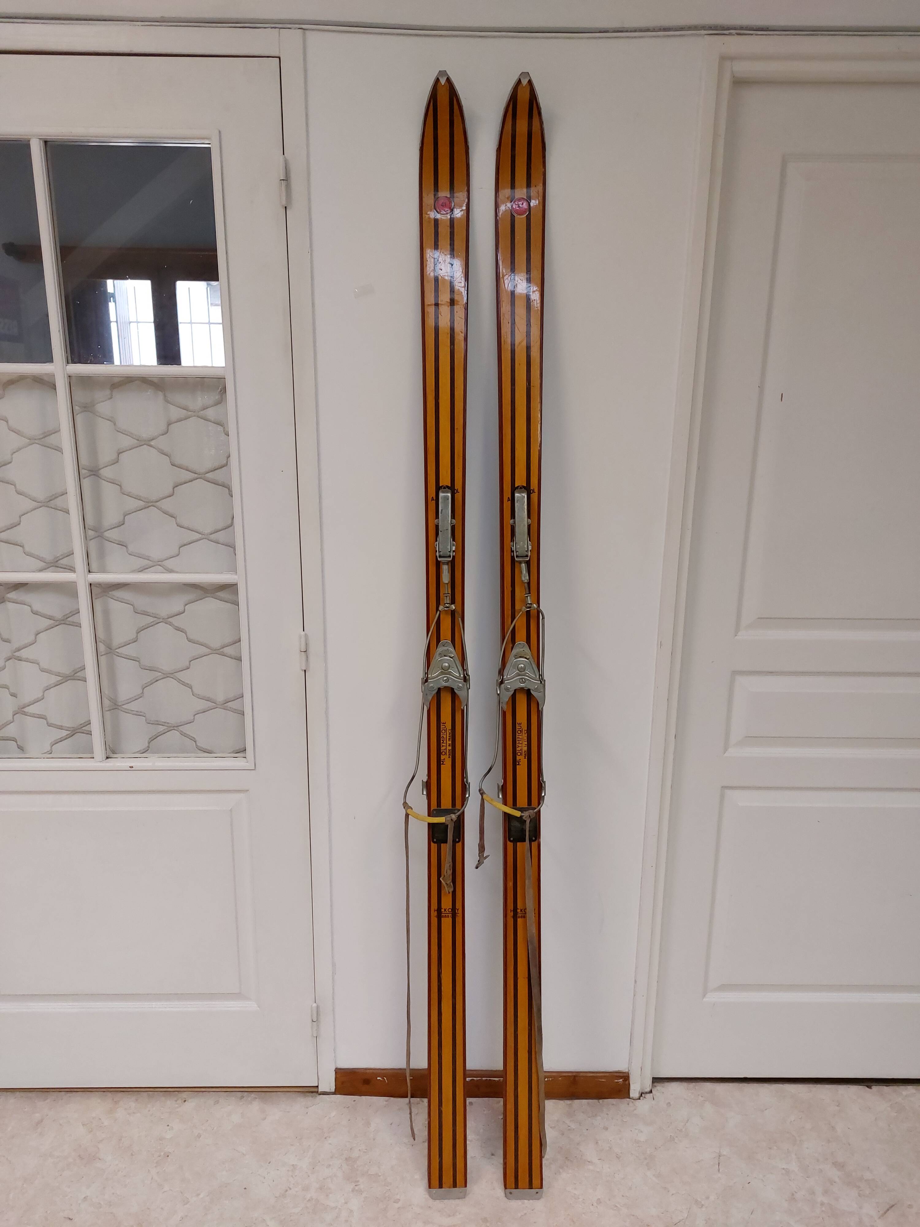 Vintage wooden skis Rossignol Hickory Olympic model 204 cm