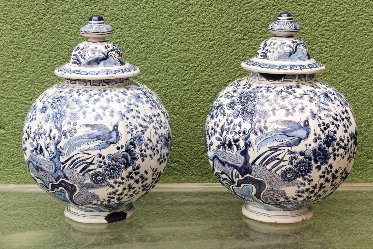 Paire de potiches couvertes, Delft, 18ème, Willem Van der Kool