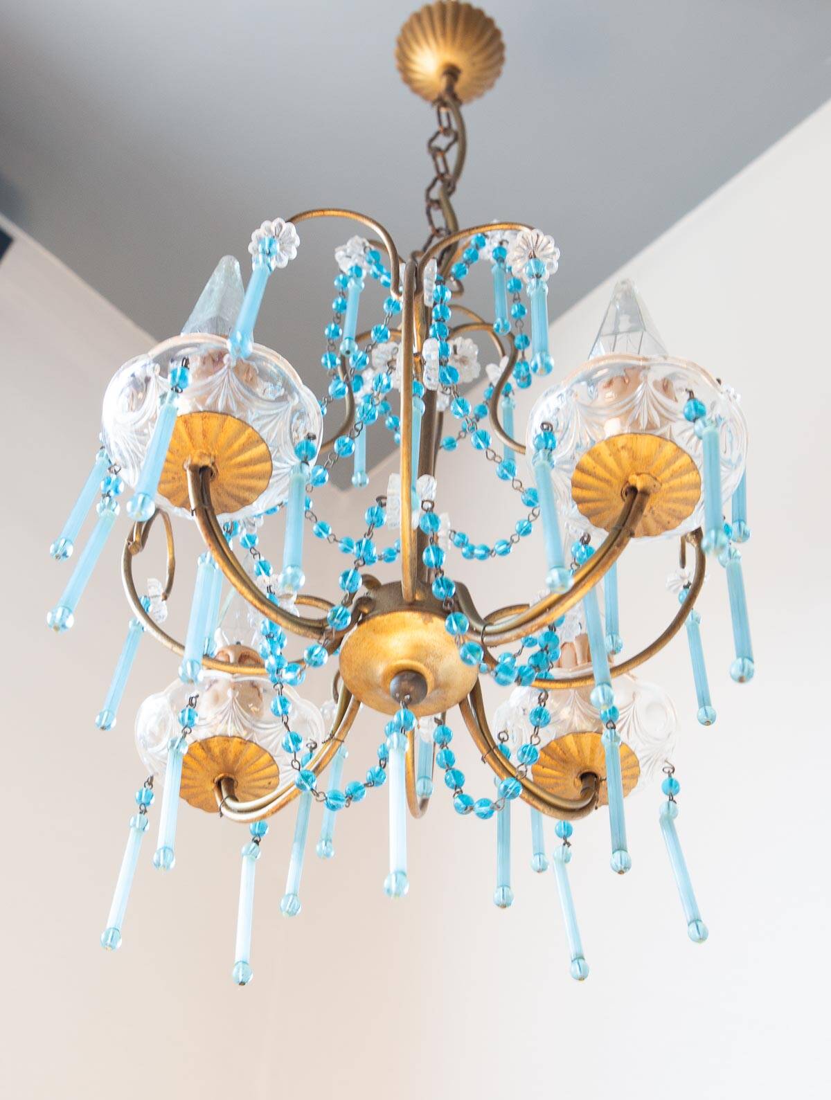 Lustre italien métal doré et bleu années 60
