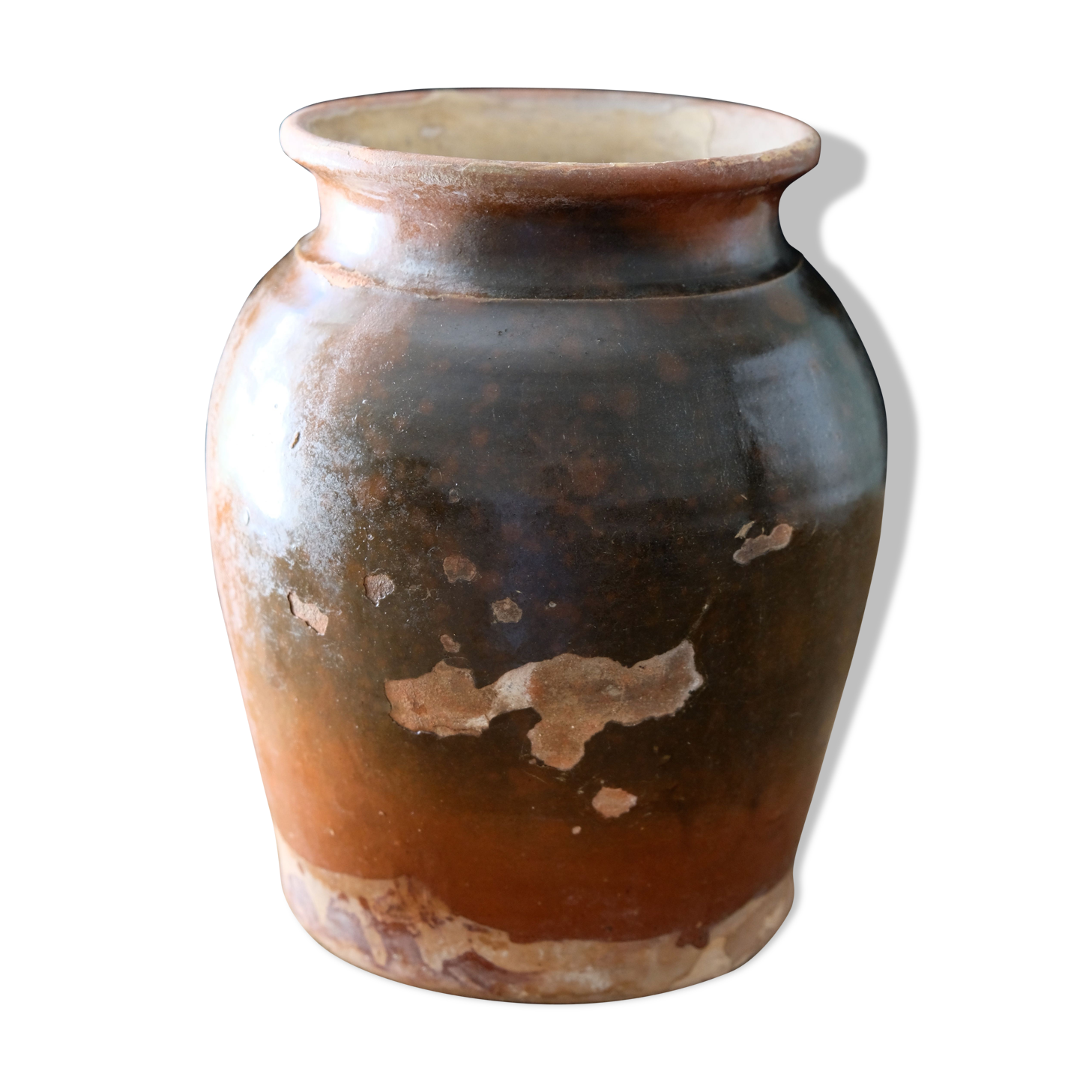 Old glazed terracotta pot