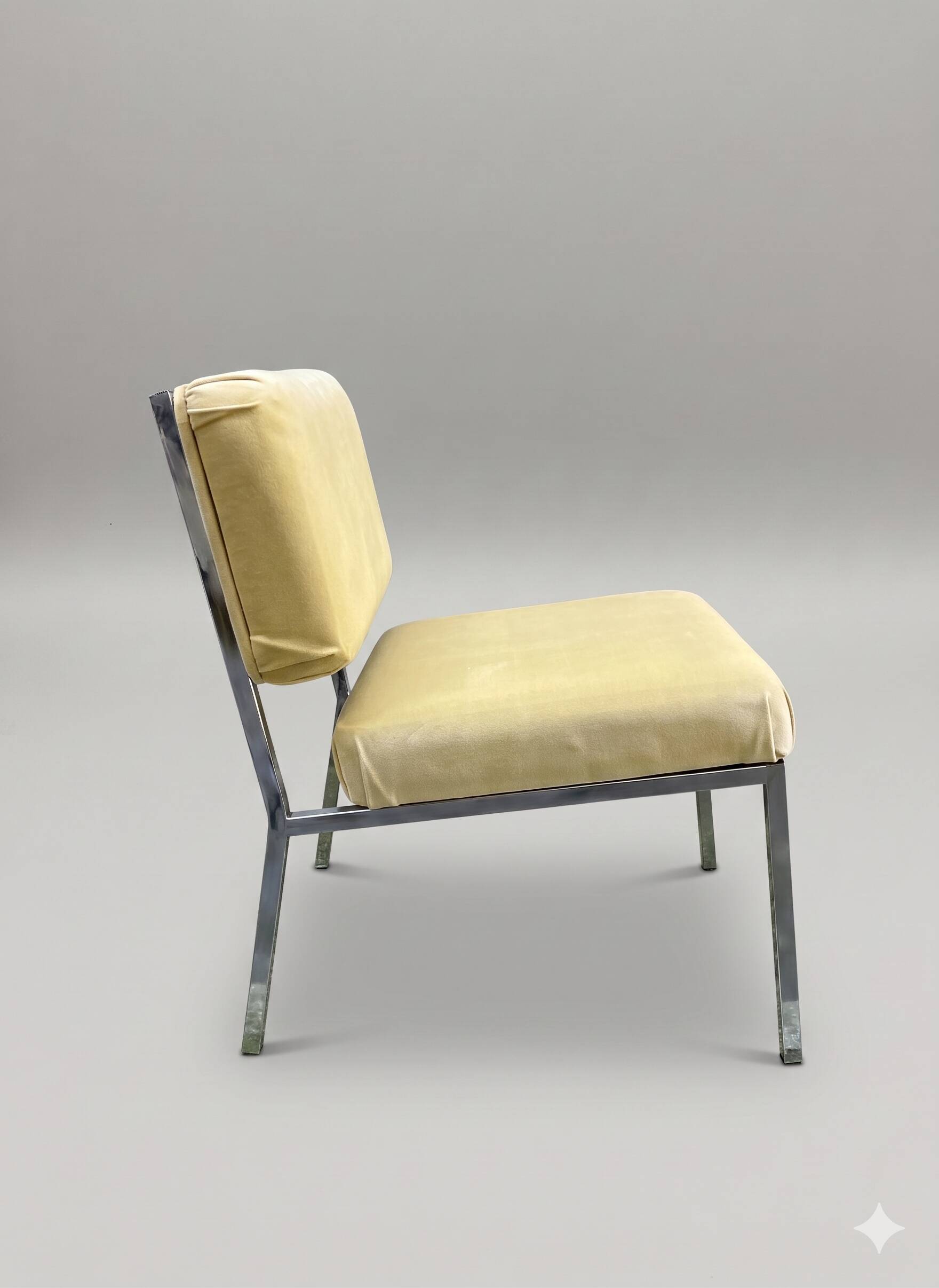 Vintage design armchair in chrome & yellow velvet