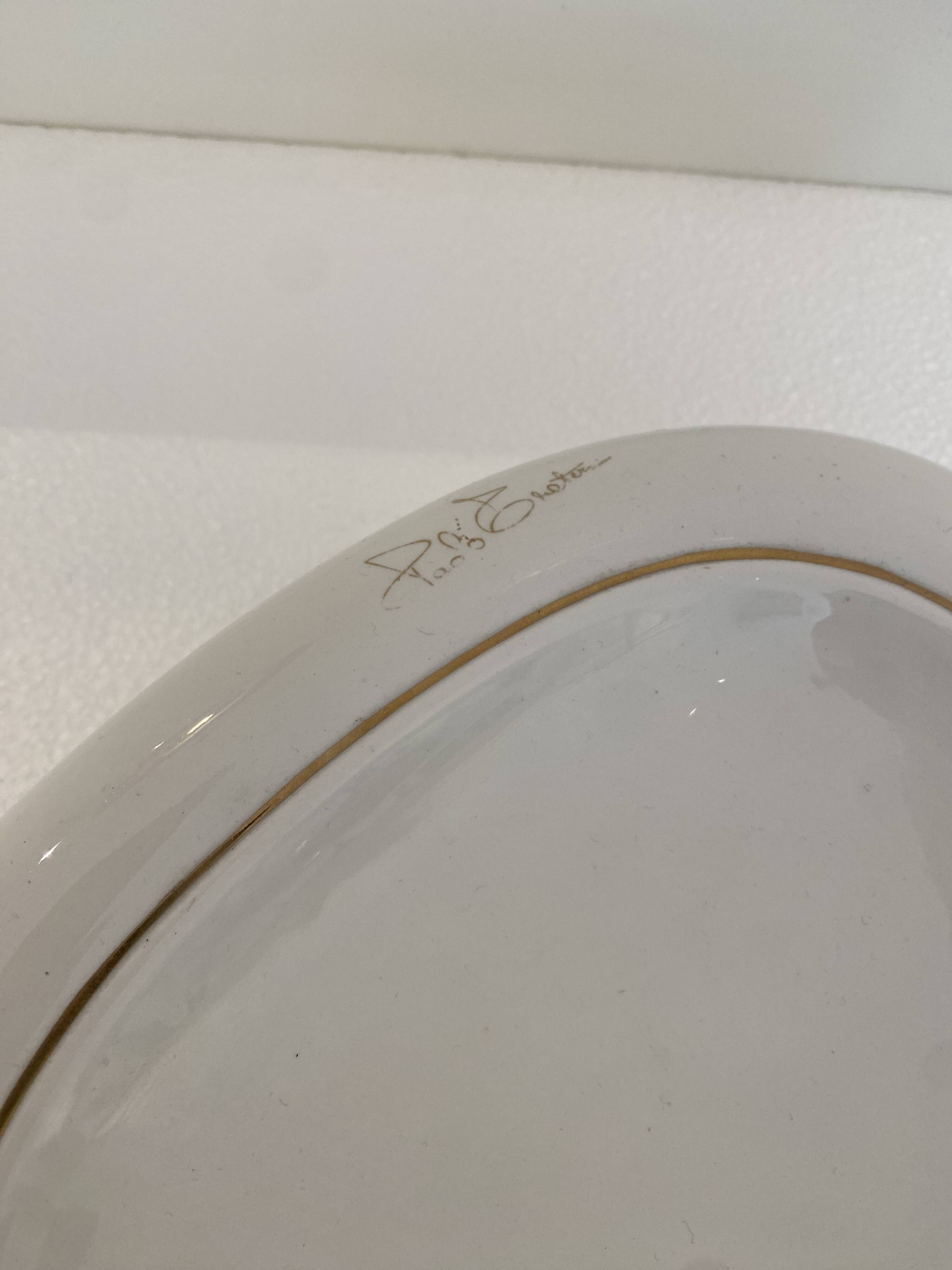 Paolo Traversi Ceramic & Gold Leaf Villari Tulip Plate Tray Vintage Italy 1
