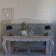 Louis XV style console in pearl gray patinated oak, patinated inlaid top.