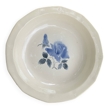 Plat à gâteaux Digoin France motif de roses bleues ancien