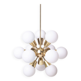 Sputnik Chandelier by Kamenicky Senov, Czechoslovakia, 1970s, Brass / glass