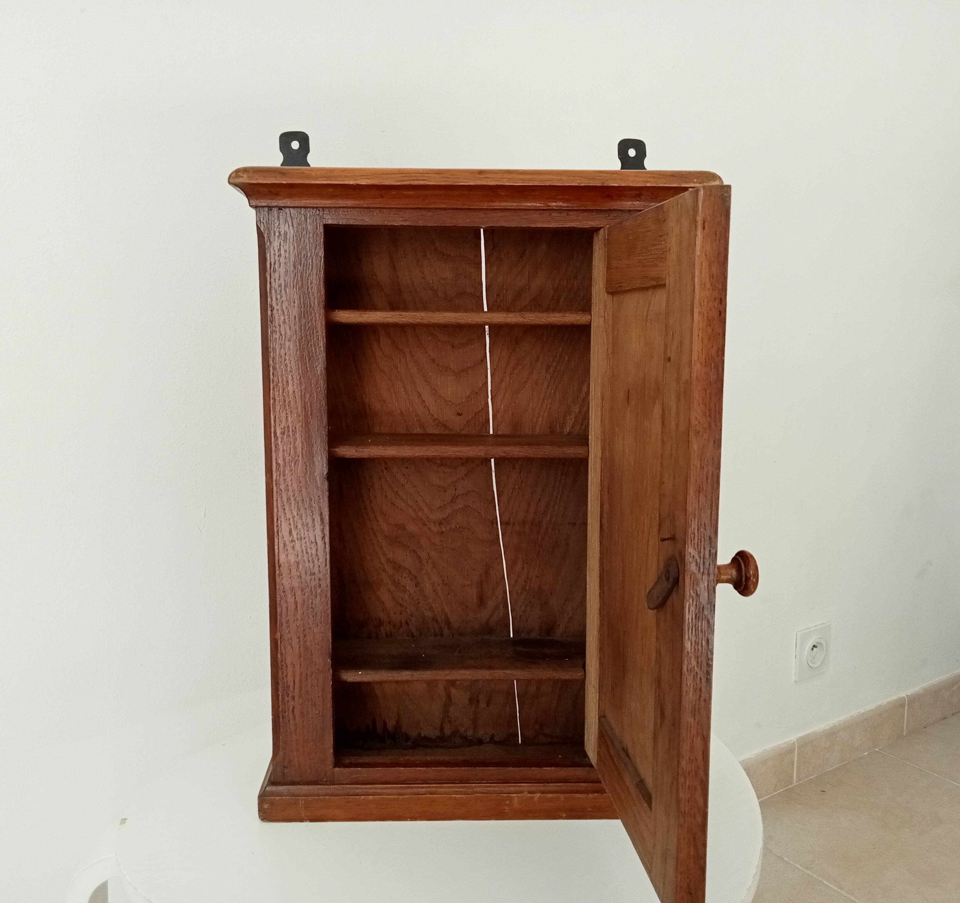 Old bathroom cabinet in solid oak, mid-20th century