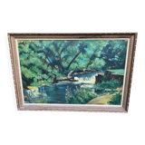 Clody.F 1974 oil painting on canvas forest landscape 110x75